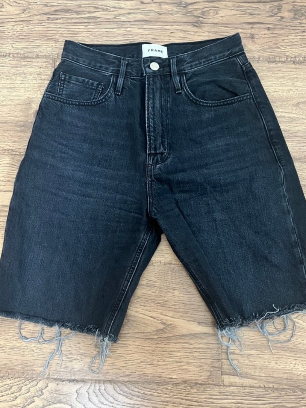 FRAME Women's Shorts High Rise Wide-leg Bermuda Denim Black Inkwell size 25